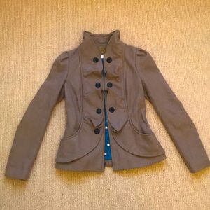 Fitted Military Style Zip Up Brown Coat